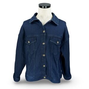 Lilly Pulitzer Brixley Denim Jacket Women's L XL Dark Wash Embellished Buttons